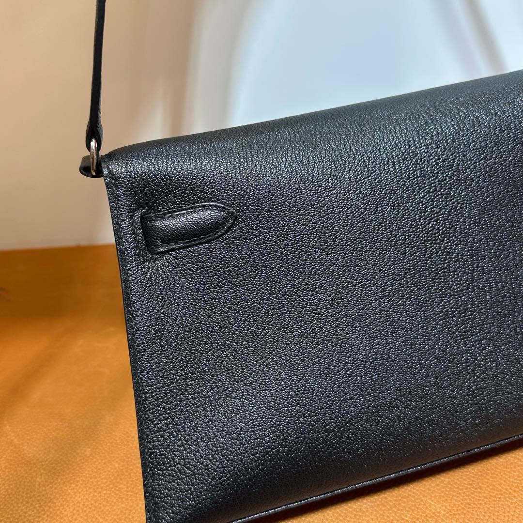 愛馬仕凱莉包包圖片大全 Hermes Kelly Elan 山羊皮 Noir 黑色銀色五金
