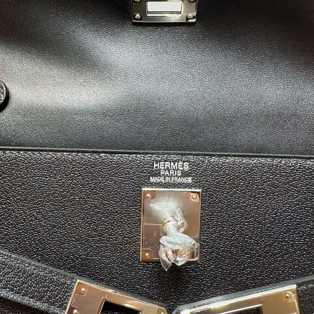 愛馬仕凱莉包包圖片大全 Hermes Kelly Elan 山羊皮 Noir 黑色銀色五金