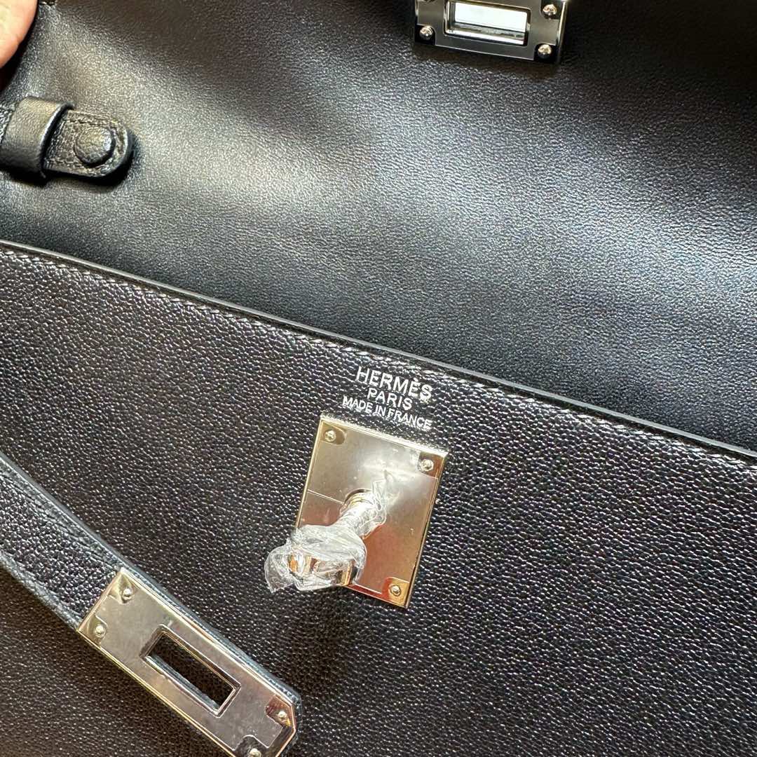 愛馬仕凱莉包包圖片大全 Hermes Kelly Elan 山羊皮 Noir 黑色銀色五金