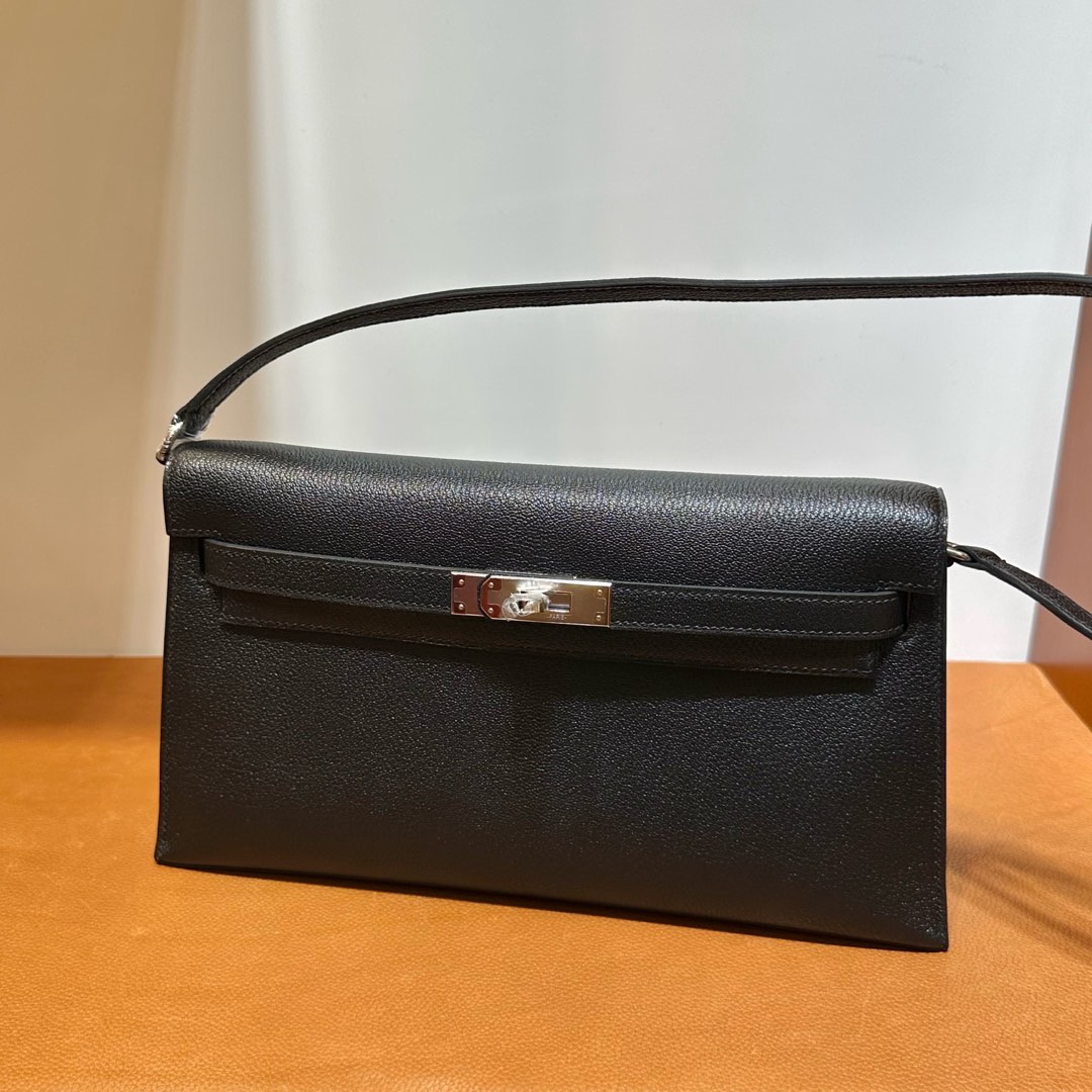 愛馬仕凱莉包包圖片大全 Hermes Kelly Elan 山羊皮 Noir 黑色銀色五金