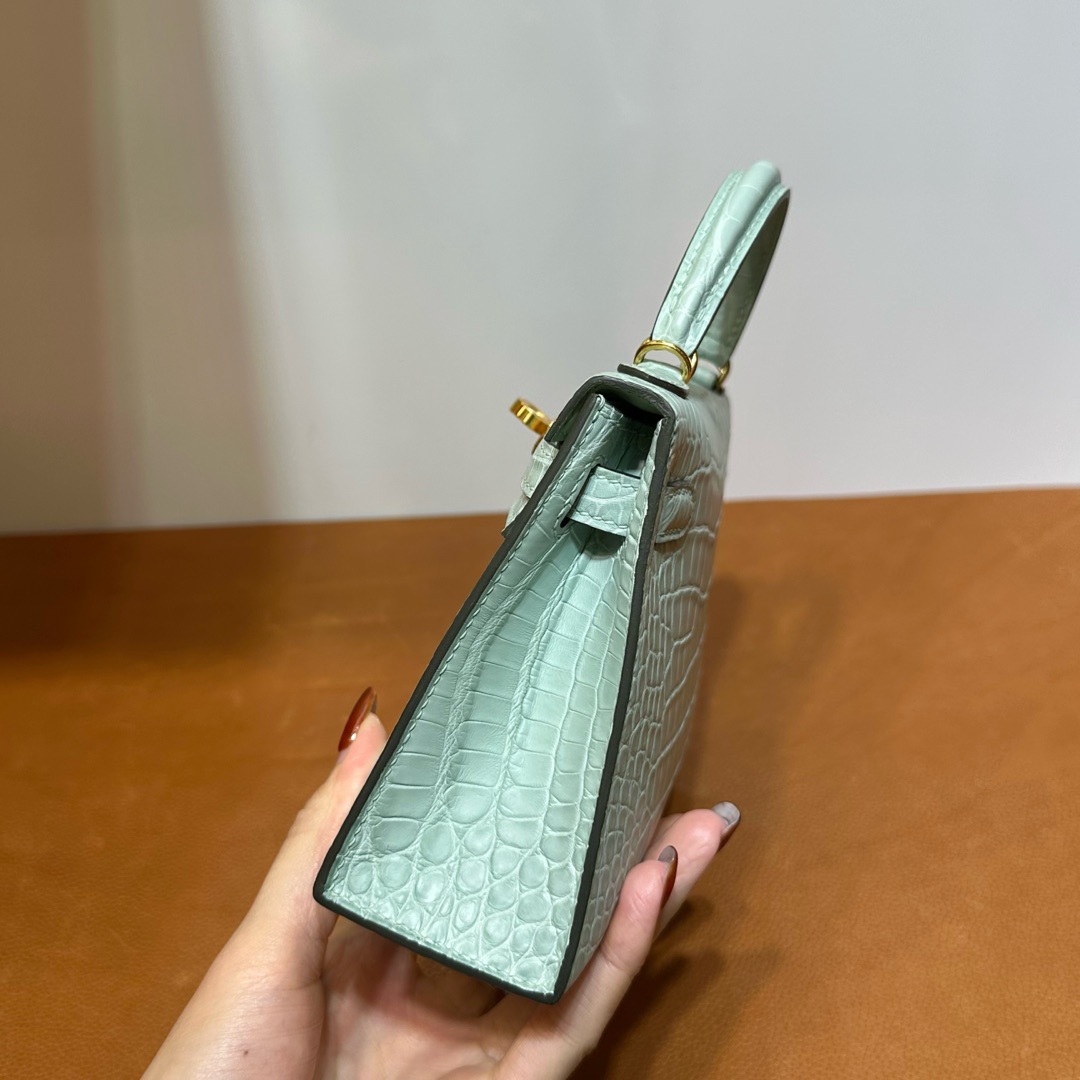 愛馬仕凱莉迷你款價格 Hermes Kelly Mini Sellier Vert d'eau 新薄荷綠 霧面“口“方塊美洲鱷魚