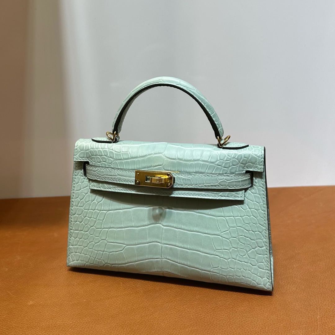 愛馬仕凱莉迷你款價格 Hermes Kelly Mini Sellier Vert d'eau 新薄荷綠 霧面“口“方塊美洲鱷魚