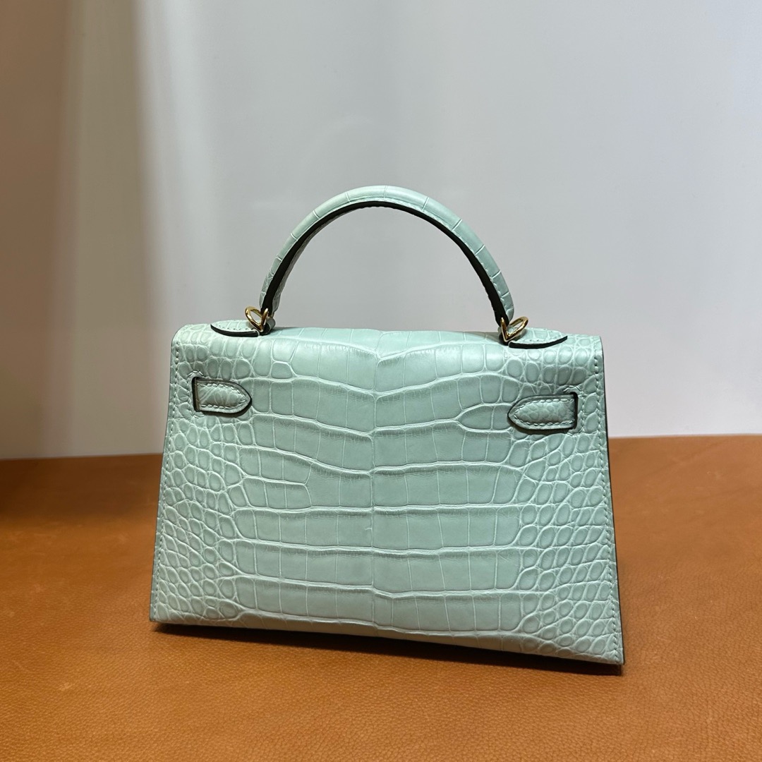 愛馬仕凱莉迷你款價格 Hermes Kelly Mini Sellier Vert d'eau 新薄荷綠 霧面“口“方塊美洲鱷魚