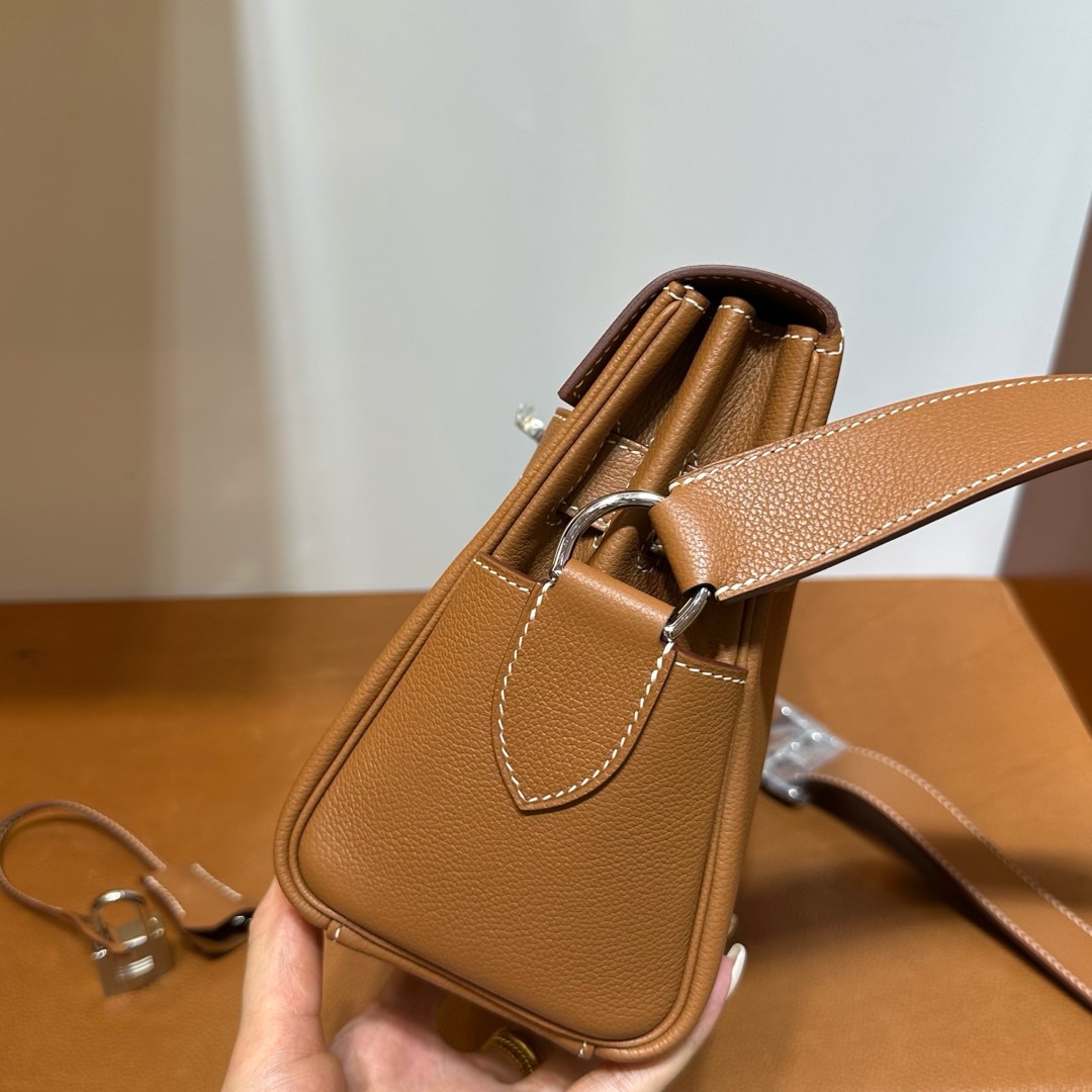 愛馬仕郵差包專櫃價格多少錢 Hermes Kelly Messenger Evercolor CK37 Gold金棕色 銀色五金