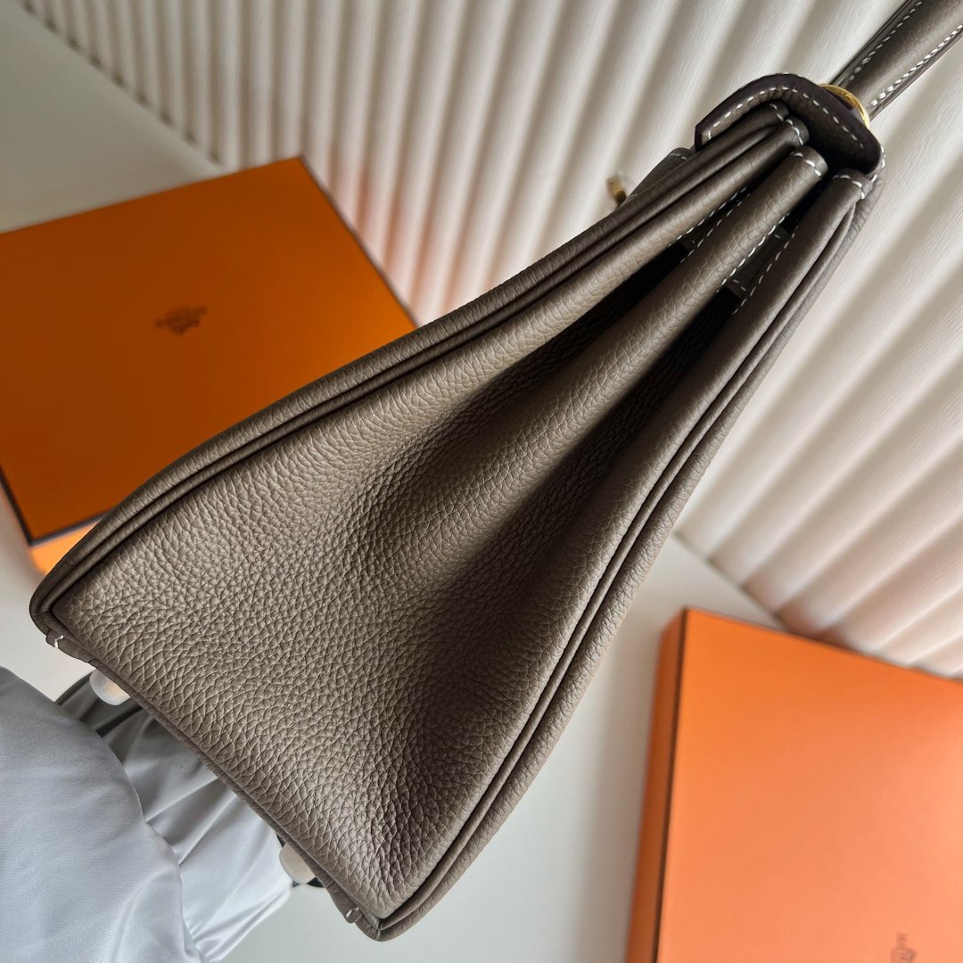 愛馬仕凱莉包包圖片Hermes Kelly Retourne 28 Togo Etoupe大象灰金色五金