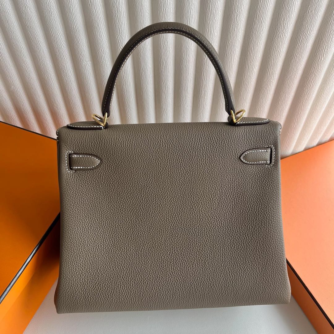 愛馬仕凱莉包包圖片Hermes Kelly Retourne 28 Togo Etoupe大象灰金色五金