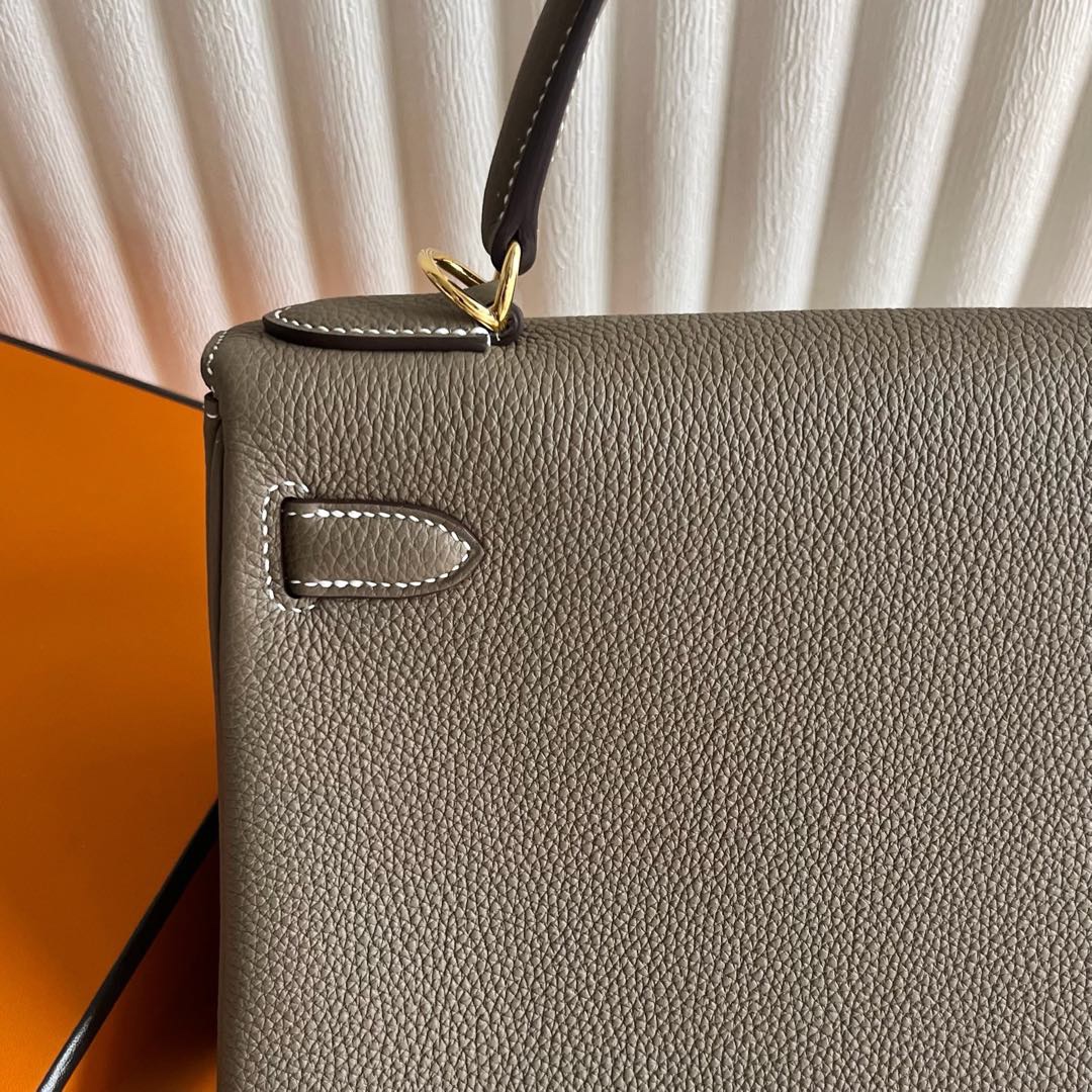 愛馬仕凱莉包包圖片Hermes Kelly Retourne 28 Togo Etoupe大象灰金色五金