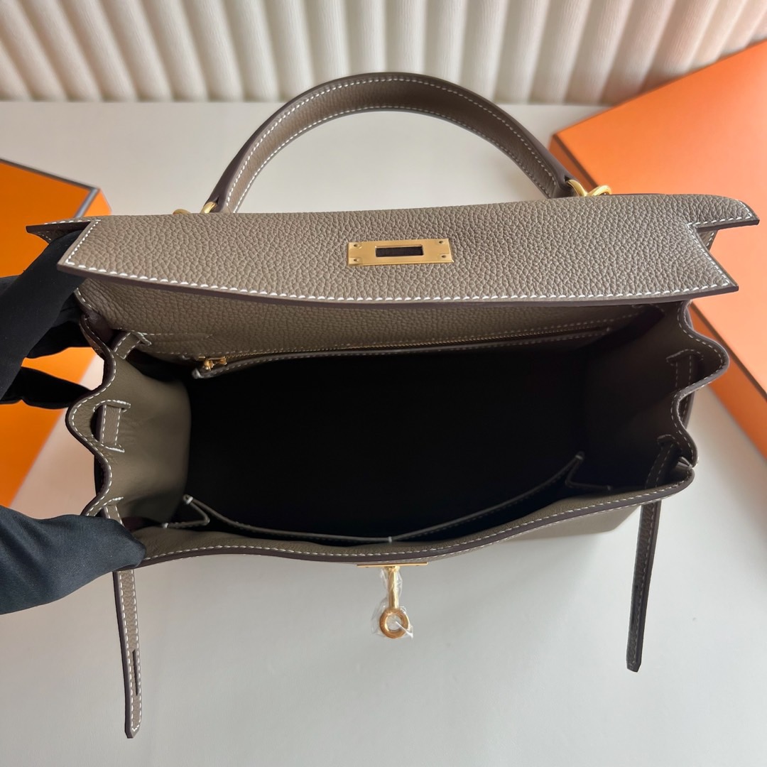 愛馬仕凱莉包包圖片Hermes Kelly Retourne 28 Togo Etoupe大象灰金色五金