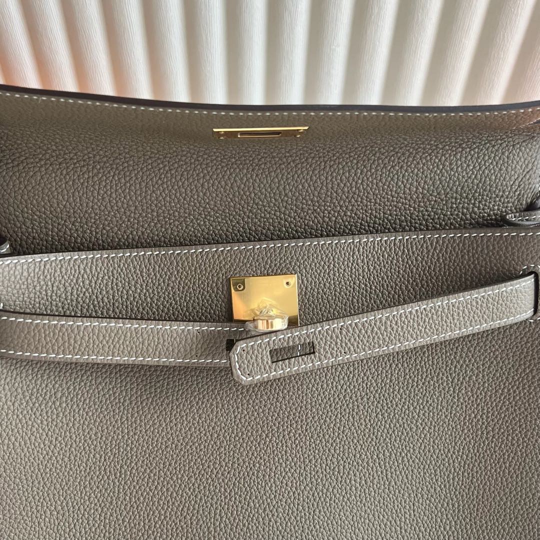 愛馬仕凱莉包包圖片Hermes Kelly Retourne 28 Togo Etoupe大象灰金色五金