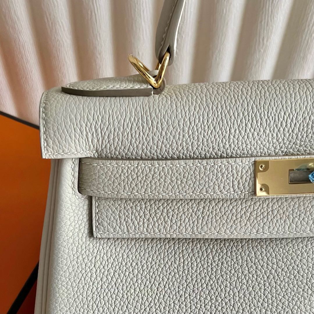 愛馬仕凱莉包包多少錢 Hermes Kelly Retourne 28 Togo CC10 Craie 奶昔白金色五金