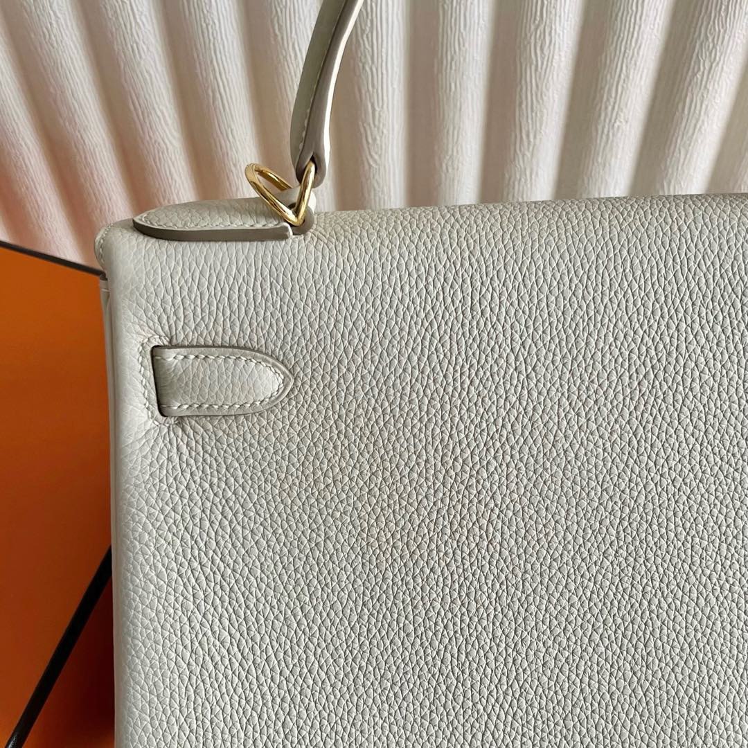 愛馬仕凱莉包包多少錢 Hermes Kelly Retourne 28 Togo CC10 Craie 奶昔白金色五金