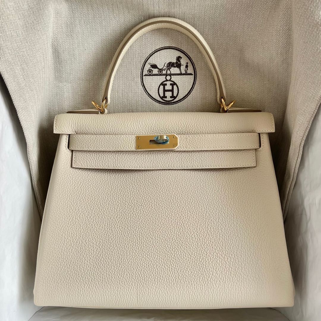 愛馬仕凱莉包包多少錢 Hermes Kelly Retourne 28 Togo CC10 Craie 奶昔白金色五金