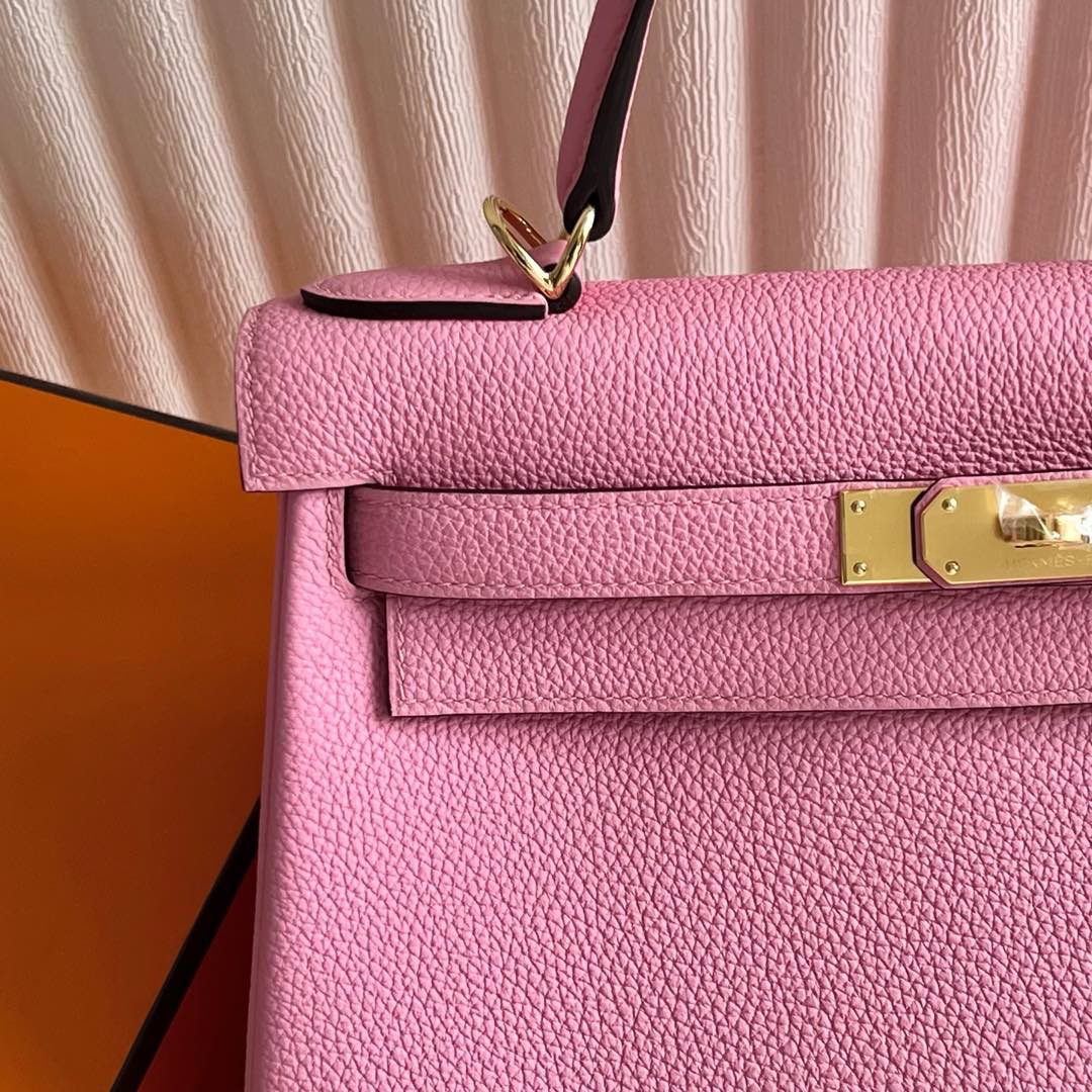 愛馬仕凱莉包官方價格Hermes Kelly Retourne 28 Togo Bubblegum Pink櫻花粉