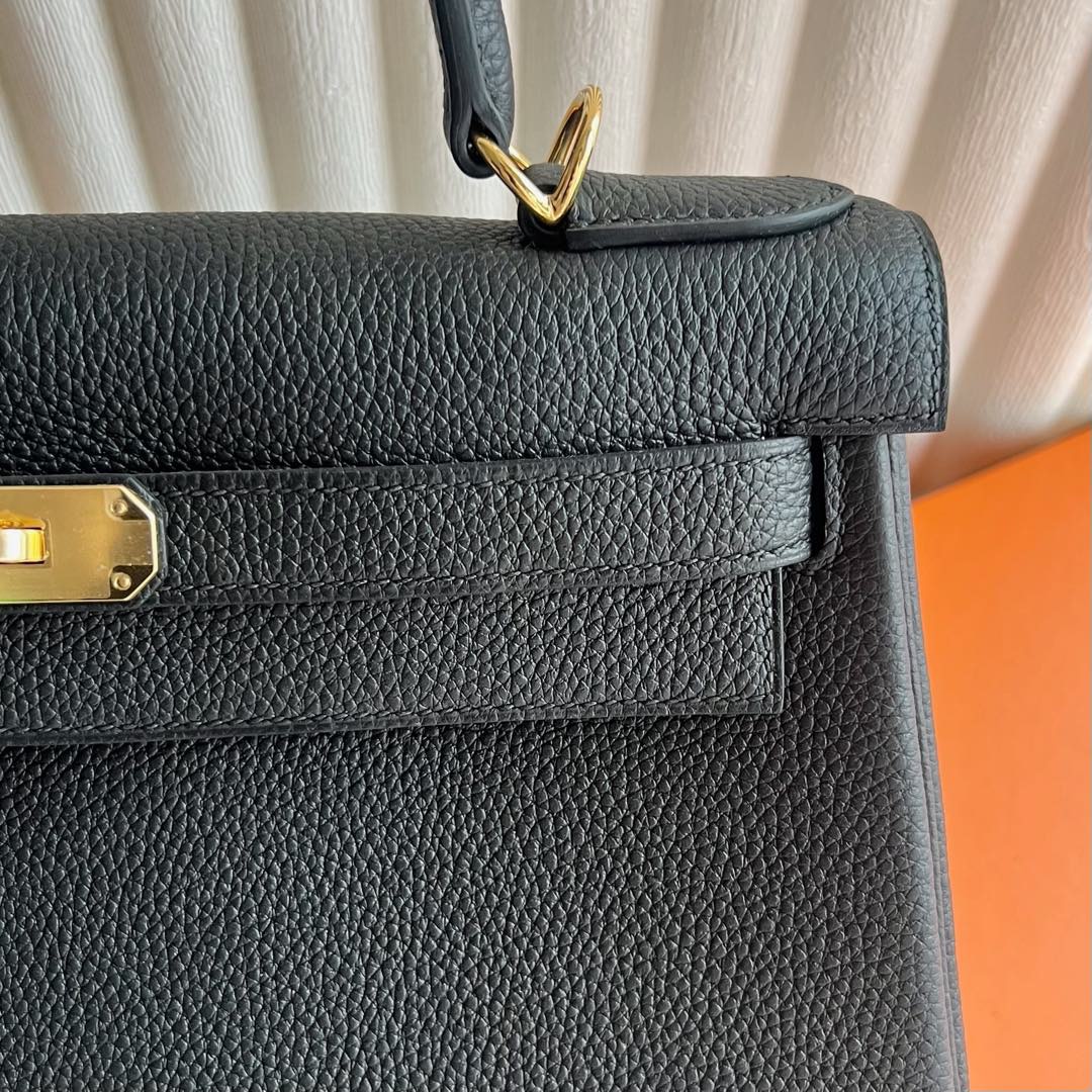 愛馬仕凱莉包28寸價格 Hermes Kelly Retourne 28 Togo CK89 Noir 黑色金色五金