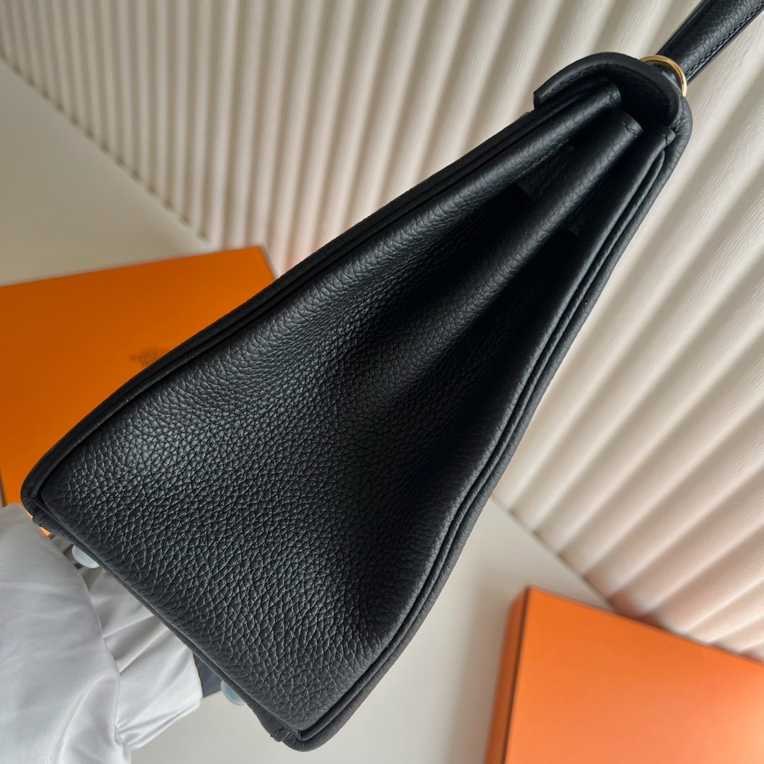 愛馬仕凱莉包28寸價格 Hermes Kelly Retourne 28 Togo CK89 Noir 黑色金色五金