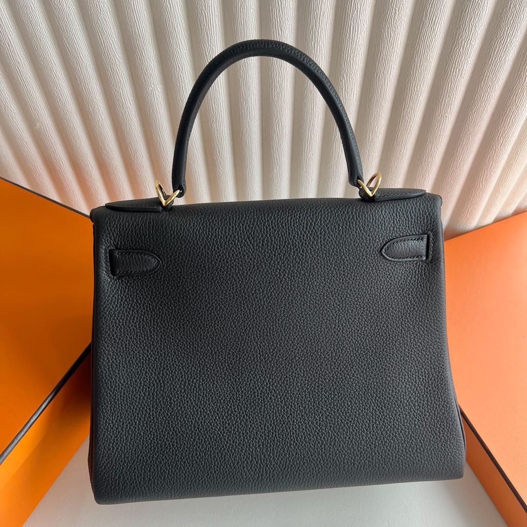 愛馬仕凱莉包28寸價格 Hermes Kelly Retourne 28 Togo CK89 Noir 黑色金色五金