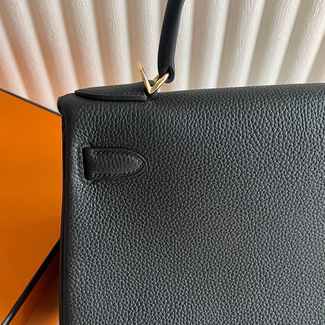 愛馬仕凱莉包28寸價格 Hermes Kelly Retourne 28 Togo CK89 Noir 黑色金色五金