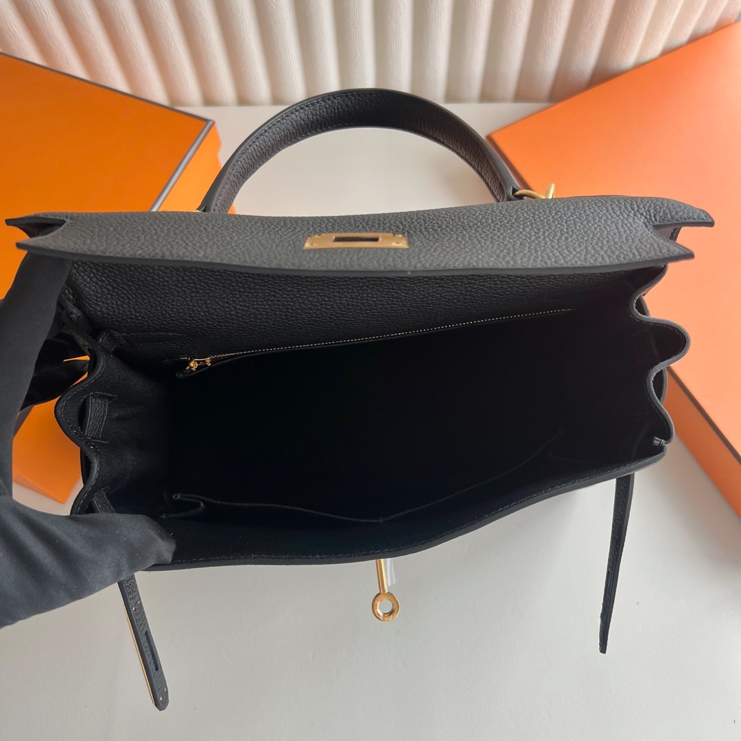 愛馬仕凱莉包28寸價格 Hermes Kelly Retourne 28 Togo CK89 Noir 黑色金色五金