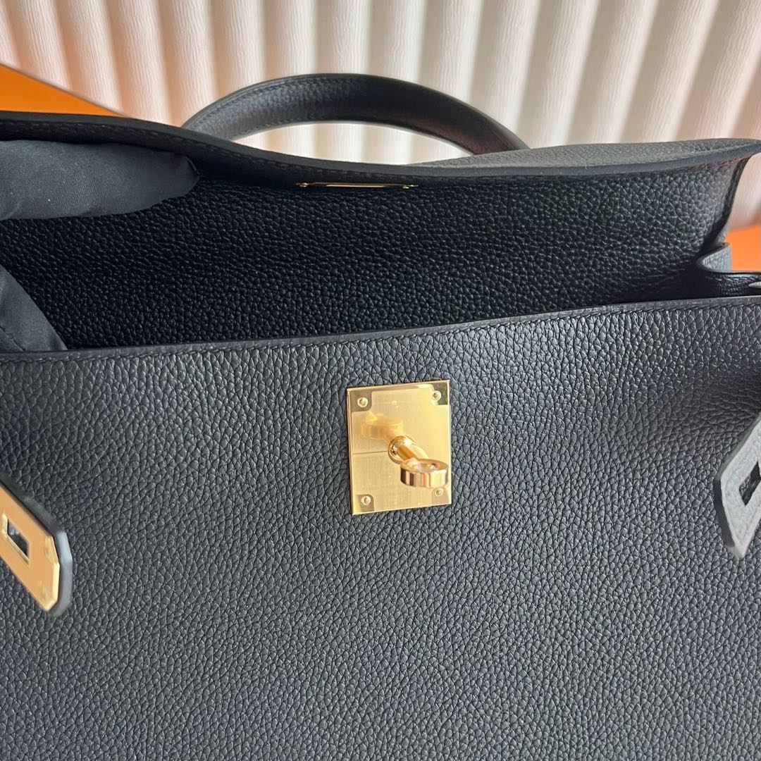 愛馬仕凱莉包28寸價格 Hermes Kelly Retourne 28 Togo CK89 Noir 黑色金色五金