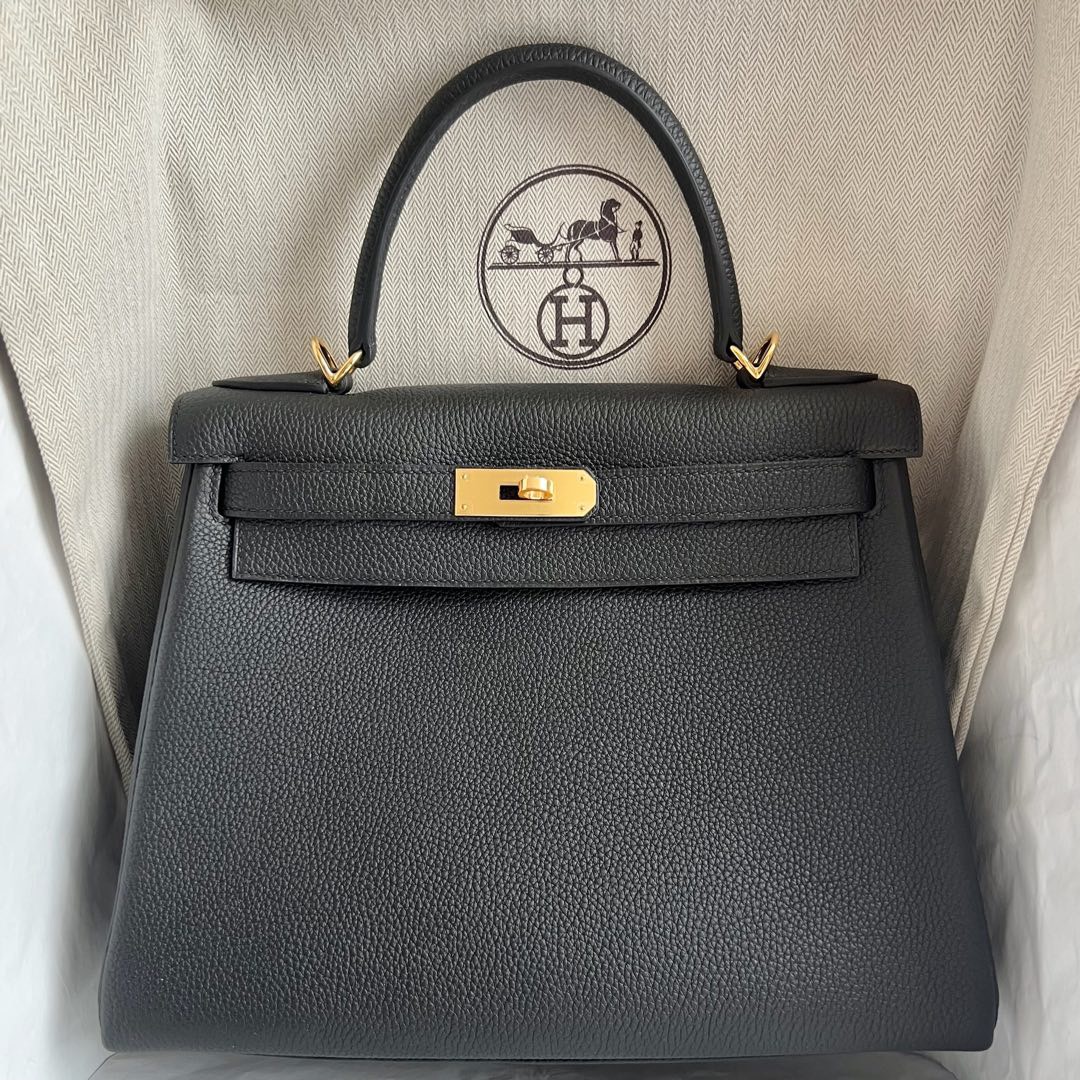 愛馬仕凱莉包28寸價格 Hermes Kelly Retourne 28 Togo CK89 Noir 黑色金色五金