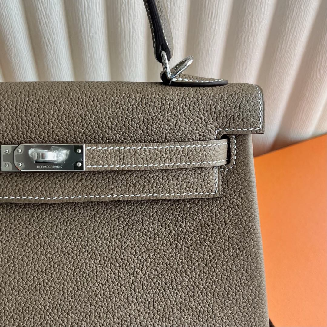 愛馬仕凱莉包包25多少錢 Hermes Kelly Retourne 25 Togo Etoupe大象灰银色五金