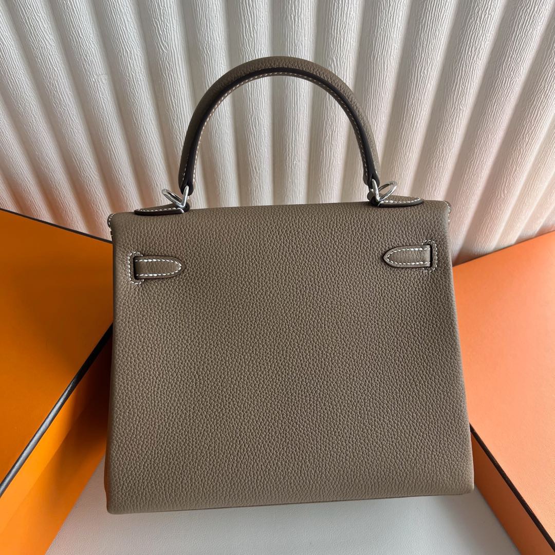 愛馬仕凱莉包包25多少錢 Hermes Kelly Retourne 25 Togo Etoupe大象灰银色五金