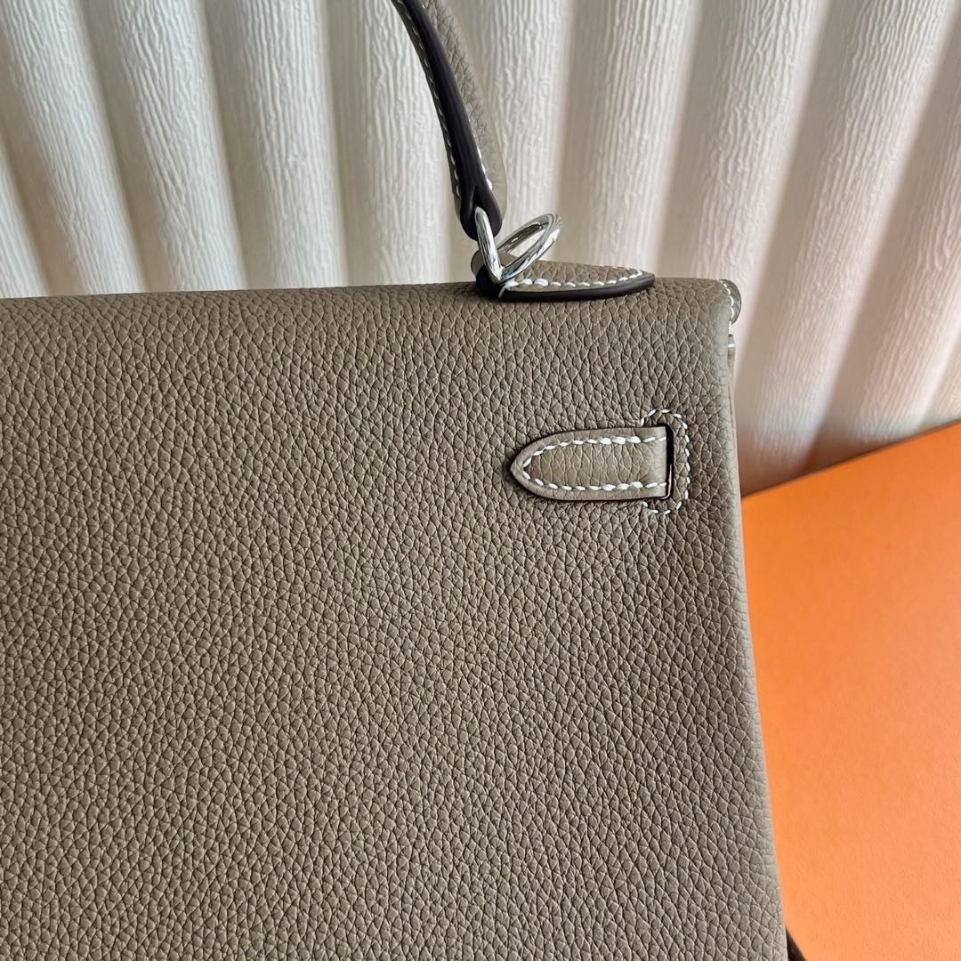 愛馬仕凱莉包包25多少錢 Hermes Kelly Retourne 25 Togo Etoupe大象灰银色五金