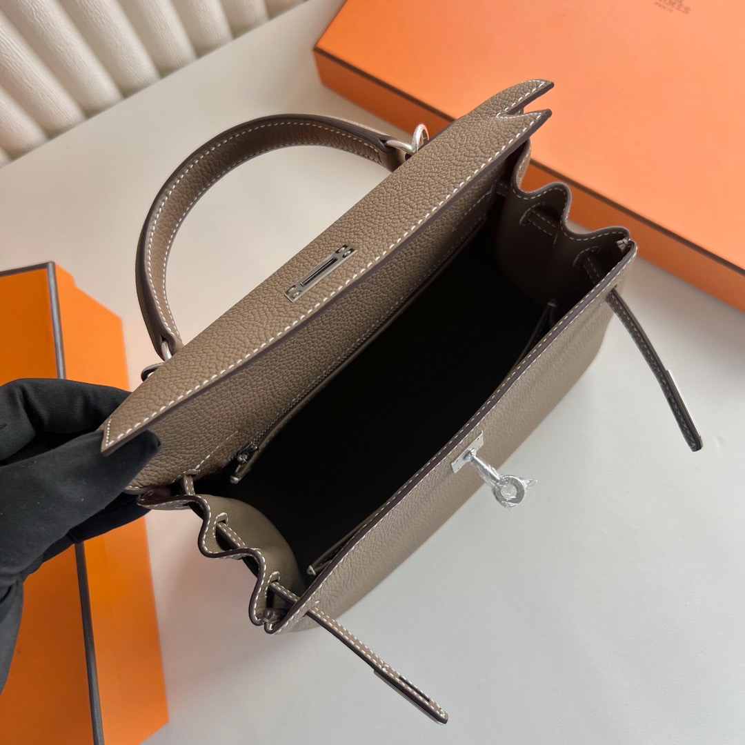愛馬仕凱莉包包25多少錢 Hermes Kelly Retourne 25 Togo Etoupe大象灰银色五金
