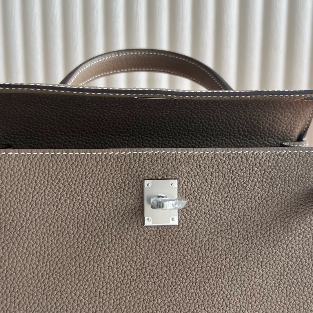 愛馬仕凱莉包包25多少錢 Hermes Kelly Retourne 25 Togo Etoupe大象灰银色五金