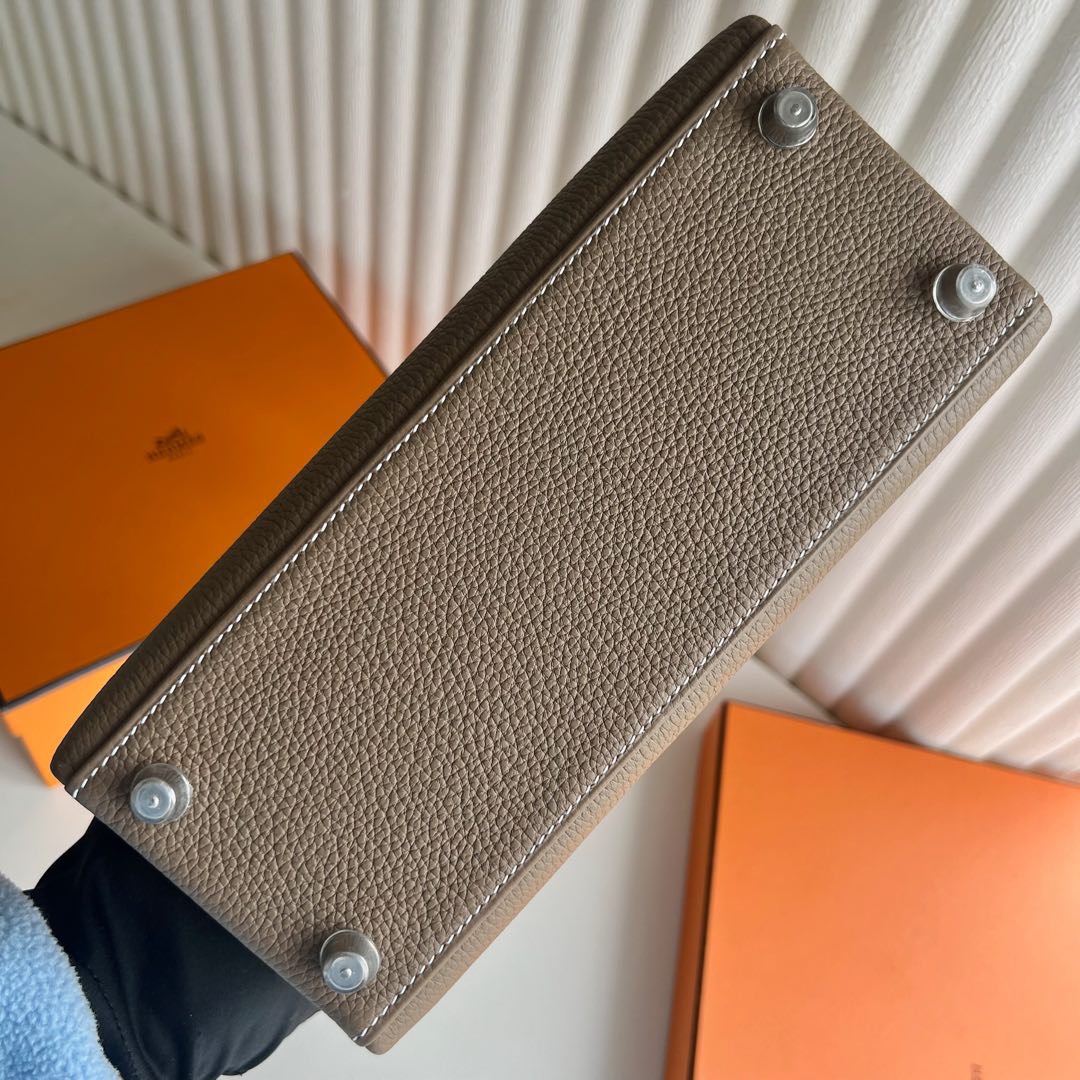 愛馬仕凱莉包包25多少錢 Hermes Kelly Retourne 25 Togo Etoupe大象灰银色五金