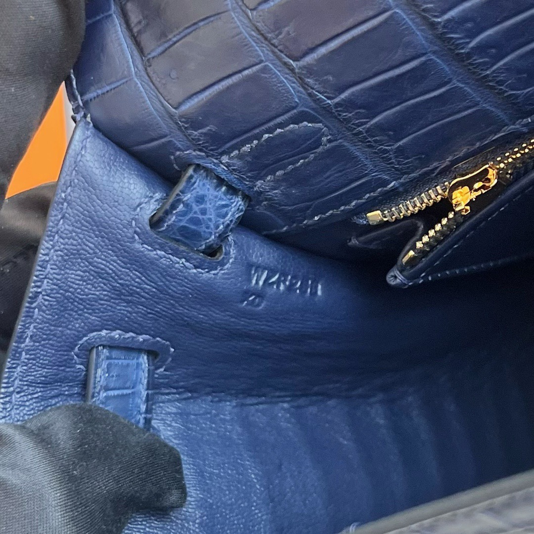 愛馬仕凱莉25專櫃價格 Hermes Kelly Sellier 25 Aizome 藍染 霧面“V”倒V灣鱷鱷魚 金色五金
