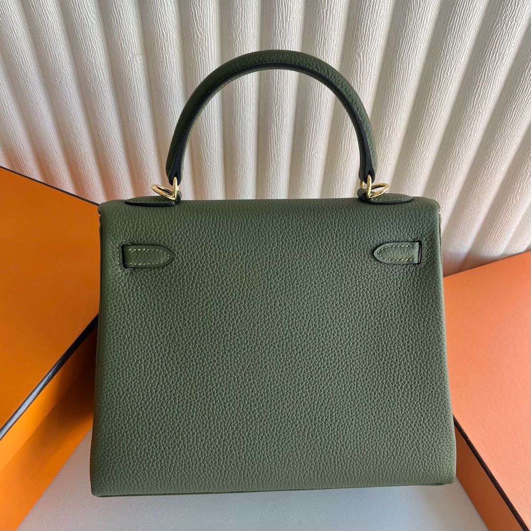 愛馬仕凱莉包25寸價格 Hermes Kelly Retourne 25 Togo Color V6 Canopée 叢林綠金色五金