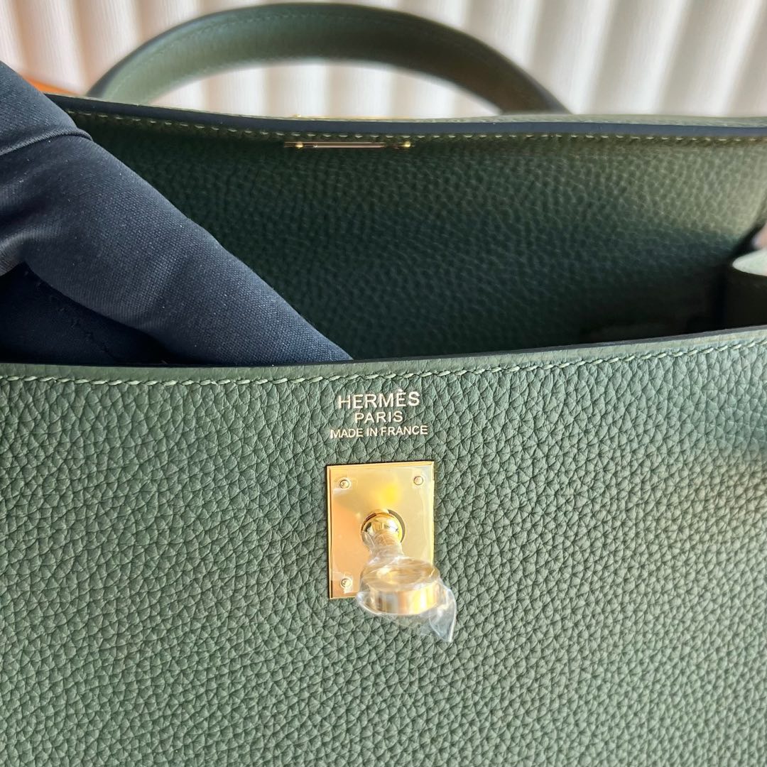 愛馬仕凱莉包25寸價格 Hermes Kelly Retourne 25 Togo Color V6 Canopée 叢林綠金色五金