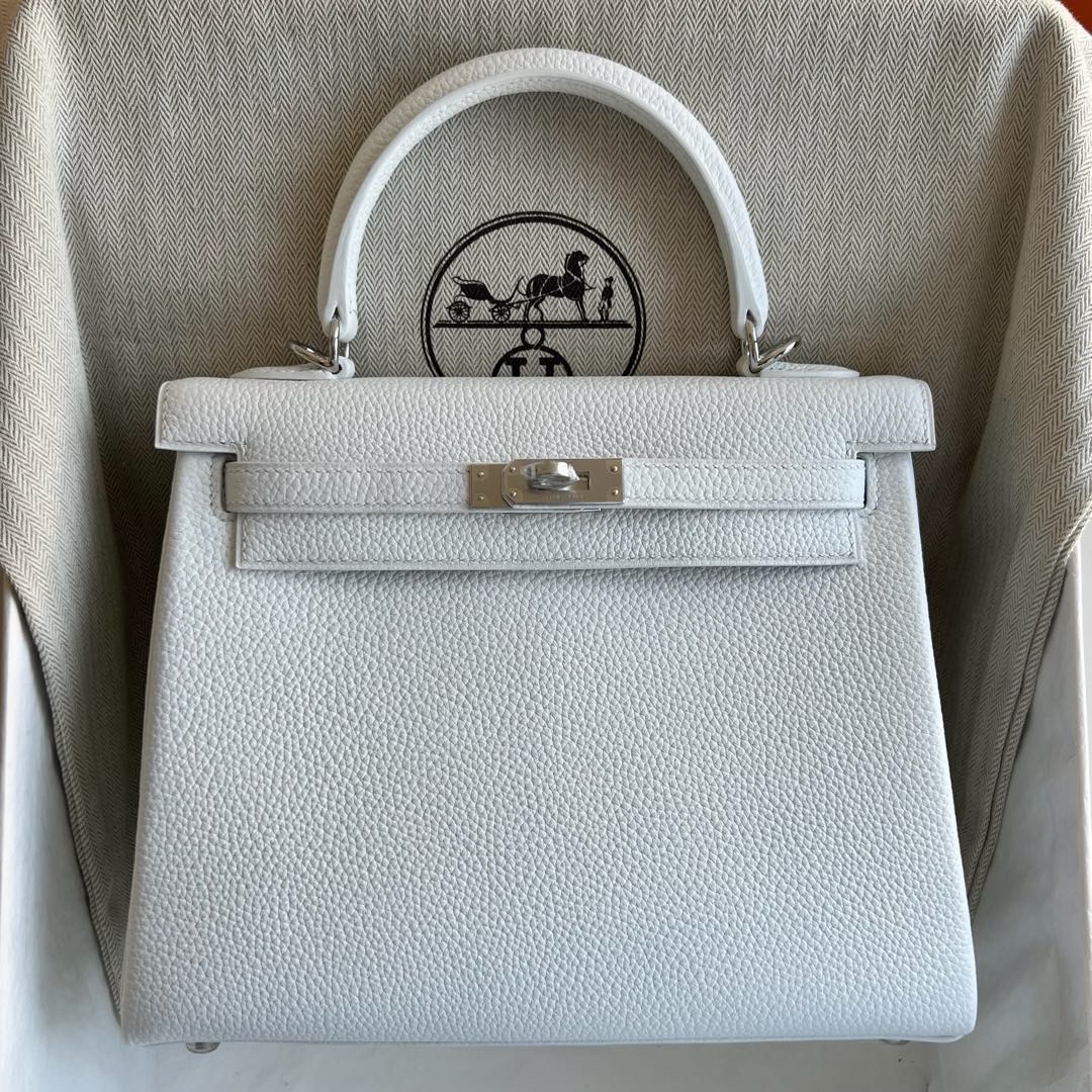 愛馬仕凱莉包包官方價格 Hermes Kelly Retourne 25 Togo 純白色銀色五金