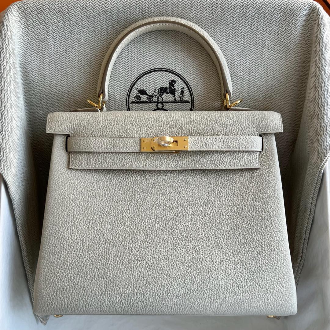 愛馬仕凱莉包多少錢 Hermes Kelly Retourne 25 Togo Color Craie 奶昔白金色五金