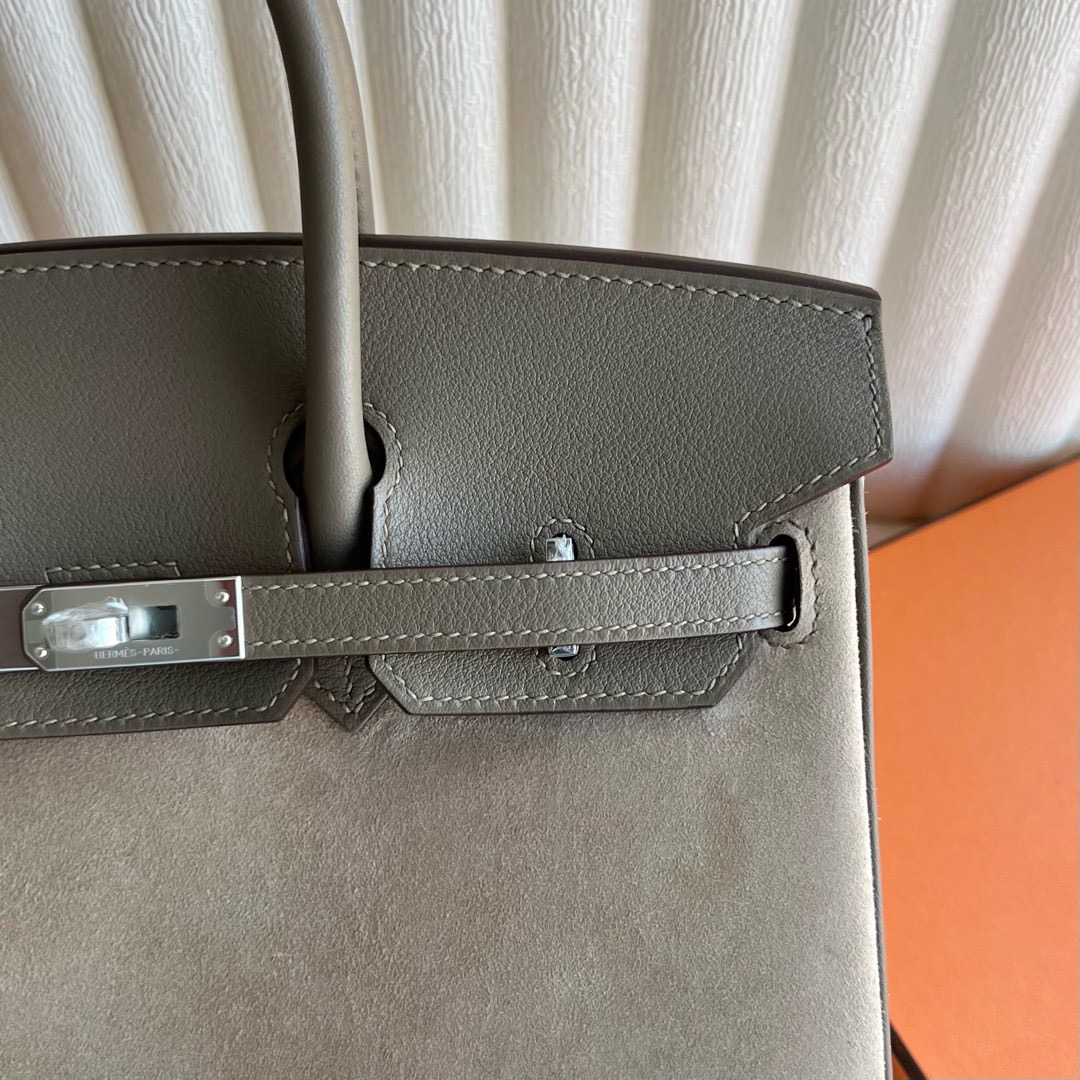 愛馬仕鉑金包圖片大全Hermes Birkin 25 Grizzly Swift/Suede Color CK18 Etoupe大象灰