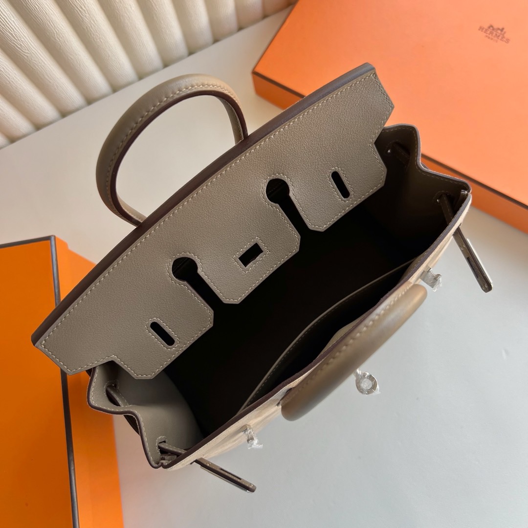 愛馬仕鉑金包圖片大全Hermes Birkin 25 Grizzly Swift/Suede Color CK18 Etoupe大象灰