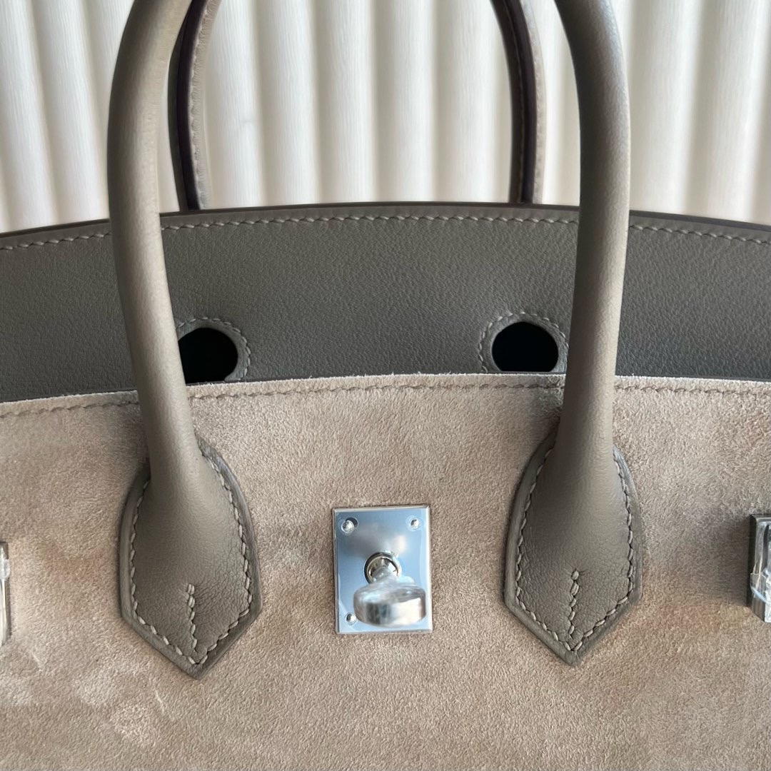 愛馬仕鉑金包圖片大全Hermes Birkin 25 Grizzly Swift/Suede Color CK18 Etoupe大象灰