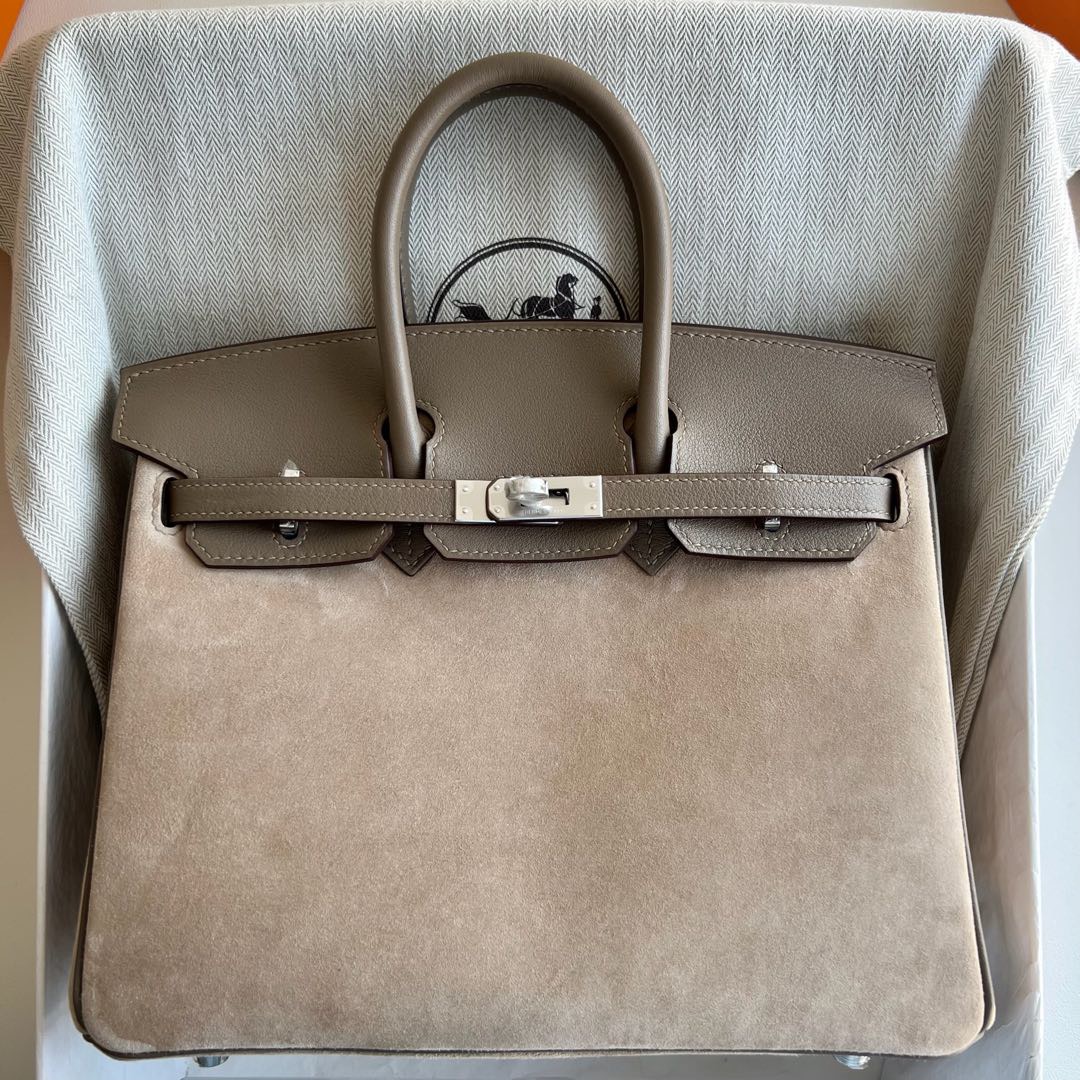 愛馬仕鉑金包圖片大全Hermes Birkin 25 Grizzly Swift/Suede Color CK18 Etoupe大象灰