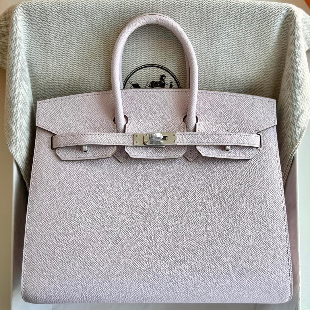 愛馬仕外縫鉑金包最便宜多少錢Hermes Birkin 25 Sellier Epsom Mauve Pale夢幻粉紫