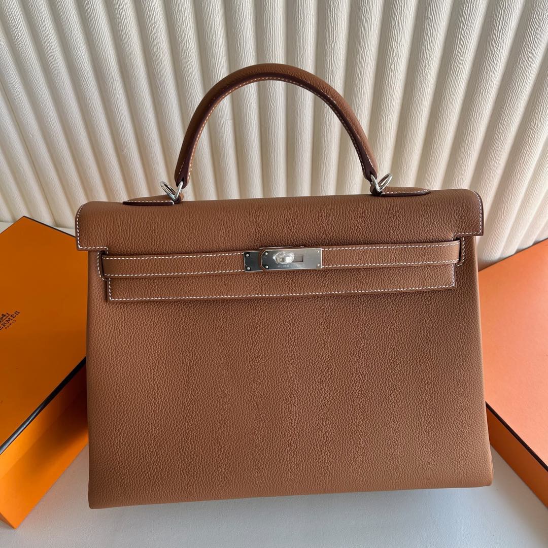 愛馬仕凱莉包尺寸大全Hermes Kelly Retourne 35 Togo Gold 金棕色銀色五金