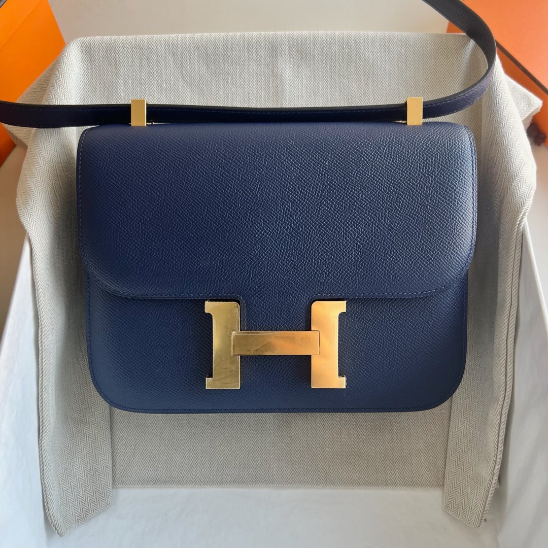 愛馬仕康康的尺寸 Hermes Constance 1-24 單層鏡子 Epsom Blue Sapphire寶石藍