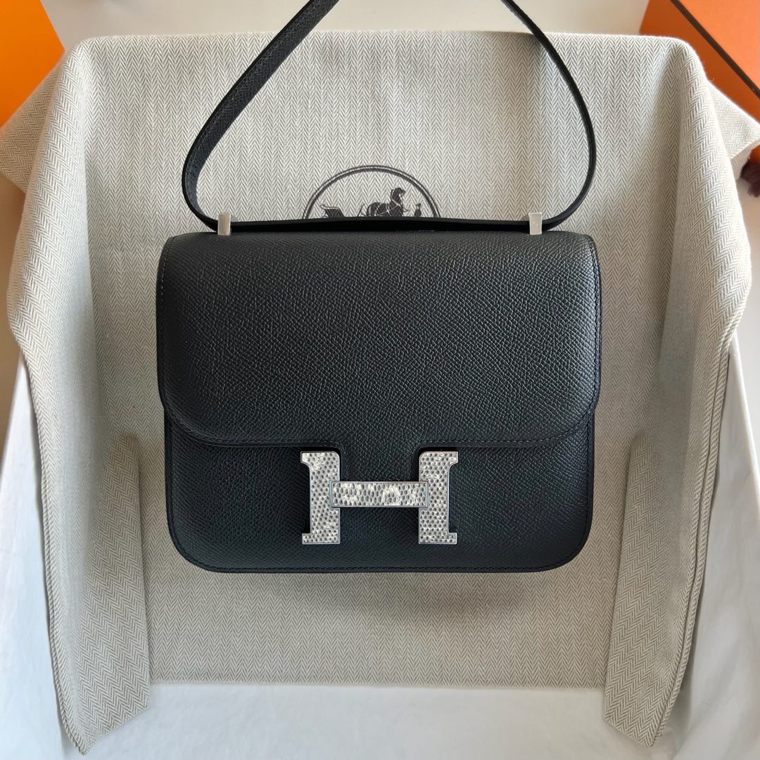 愛馬仕康康刻印2025年份Hermes Constance 18 Epsom 黑色拼1B Ombre自然色蜥蜴皮五金