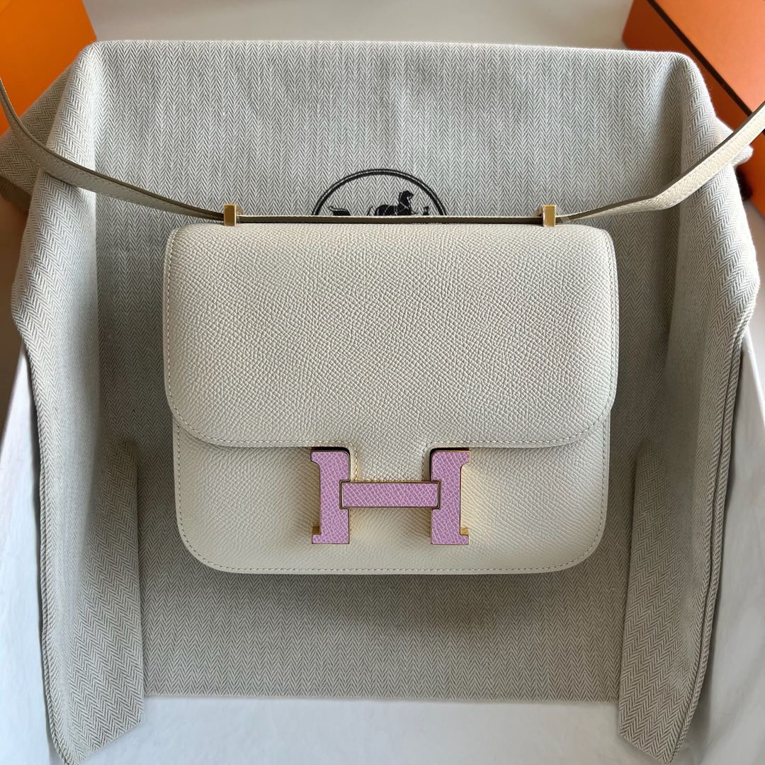 愛馬仕康康刻印2026年份Hermes Constance 18 Epsom 奶昔白/X9 Mauve Sylvestre錦葵紫貼皮金色五金