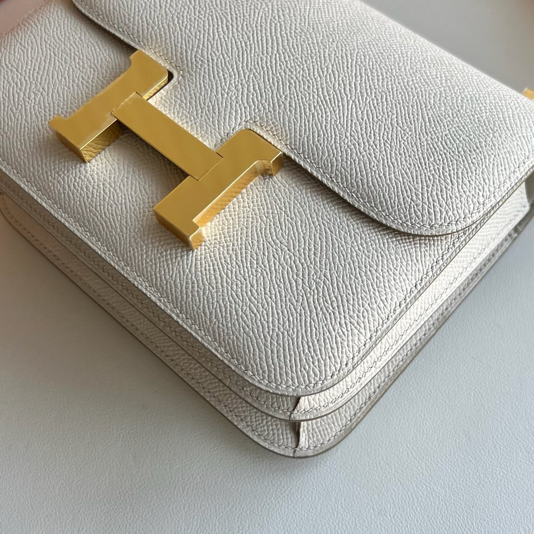 愛馬仕女包康康空姐包2025刻印Hermes Constance 1-18 Epsom鏡子款奶昔白金色五金