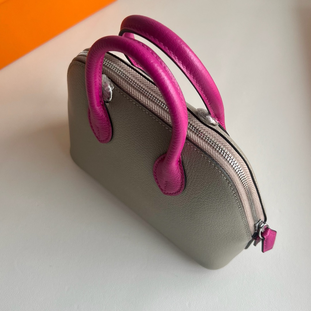 愛馬仕保齡球包需要配貨嗎Hermes Mini Bolide Evercolor M8 Gris Asphalt瀝青灰/L3 Rose Purple玫瑰紫