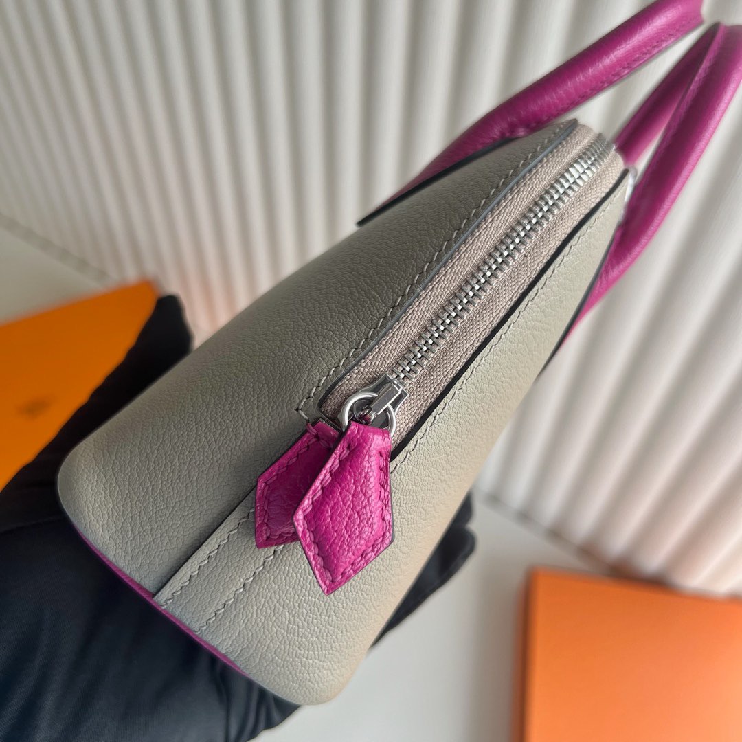 愛馬仕保齡球包需要配貨嗎Hermes Mini Bolide Evercolor M8 Gris Asphalt瀝青灰/L3 Rose Purple玫瑰紫