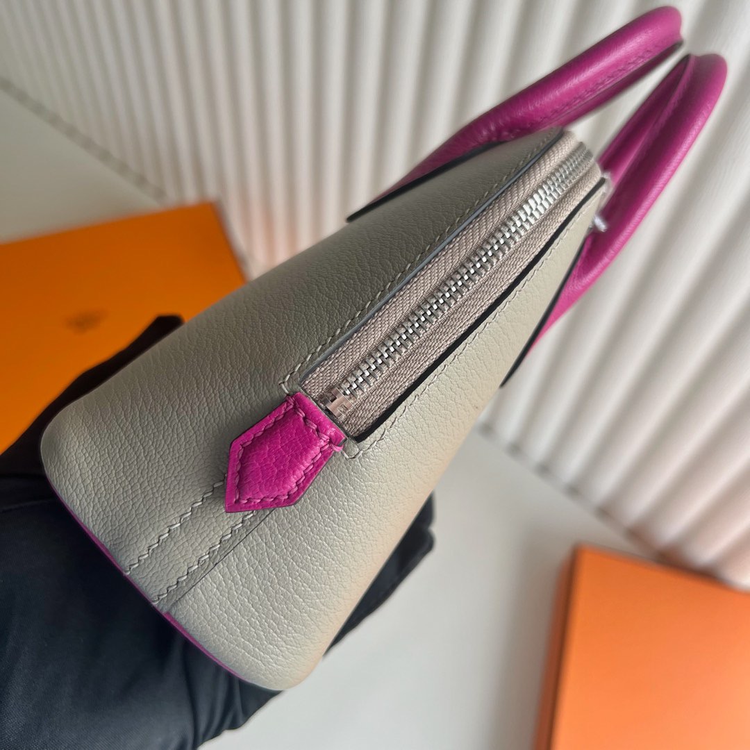愛馬仕保齡球包需要配貨嗎Hermes Mini Bolide Evercolor M8 Gris Asphalt瀝青灰/L3 Rose Purple玫瑰紫