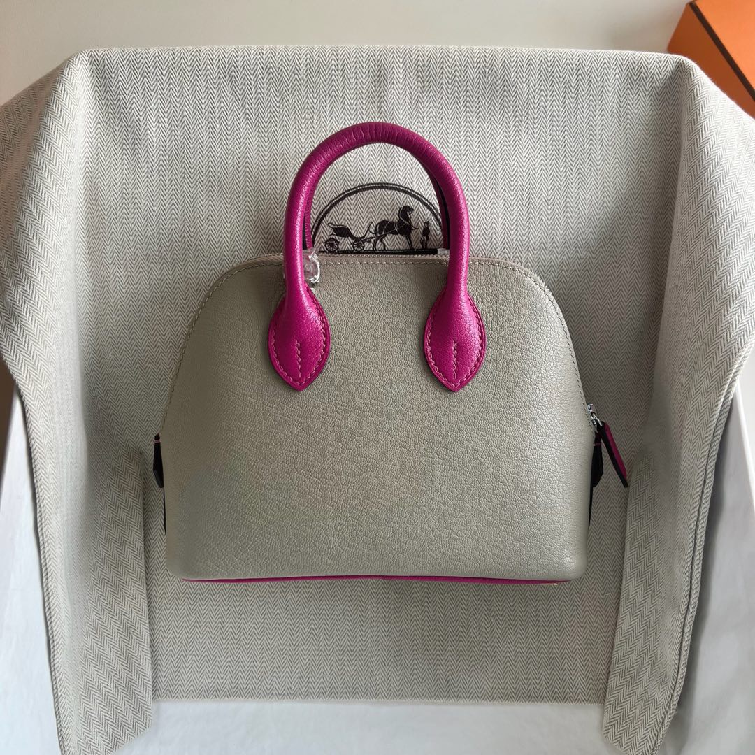 愛馬仕保齡球包需要配貨嗎Hermes Mini Bolide Evercolor M8 Gris Asphalt瀝青灰/L3 Rose Purple玫瑰紫
