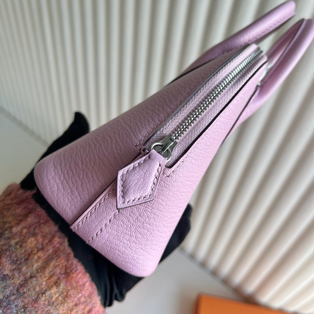 愛馬仕保齡球包迷你價格Hermes Mini Bolide 山羊皮 X9 Mauve Sylvestre錦葵紫